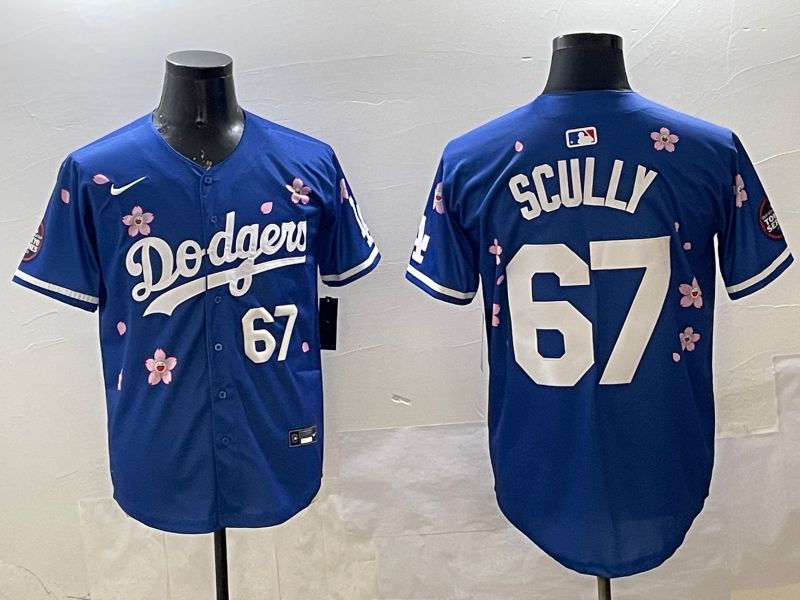 Men Los Angeles Dodgers #67 Scully Blue Sakura Edition 2025 Nike MLB Jersey style 7->los angeles dodgers->MLB Jersey